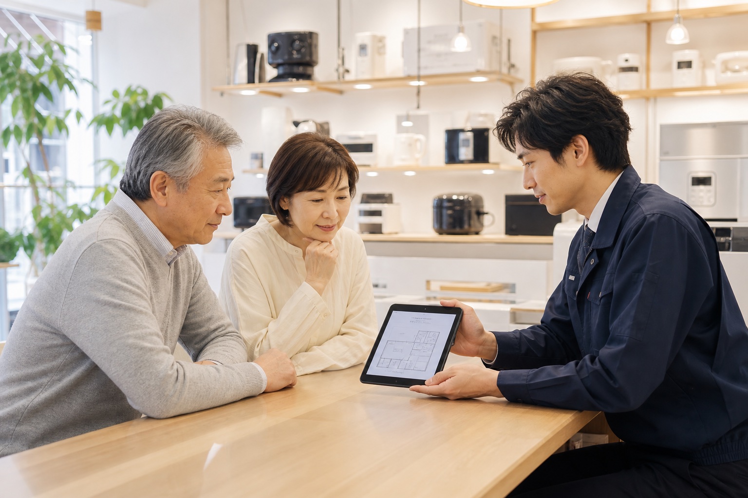 店内で家電と住まいの電気を相談する様子